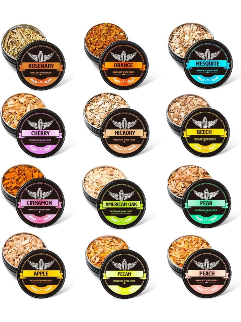 12 Flavor Natural Wood Chips for Cocktail Smoking - Apple, Cherry, Oak & More!